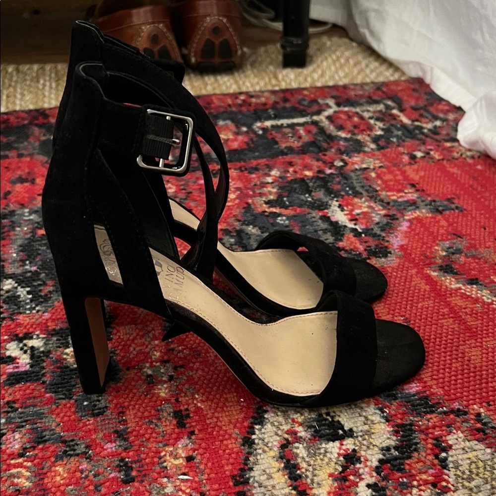 Vince Camuto Black Suede Ankle Strap Heels